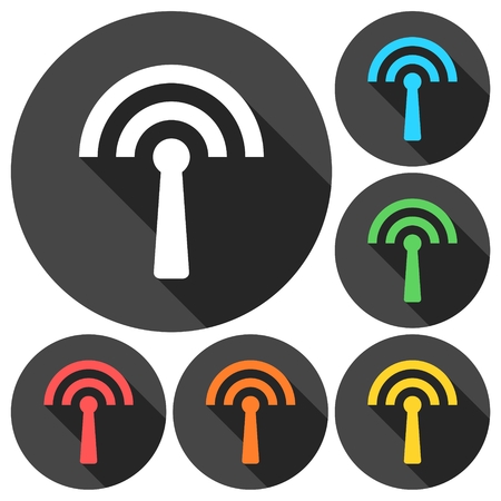 Transmitter icons set with long shadowのイラスト素材