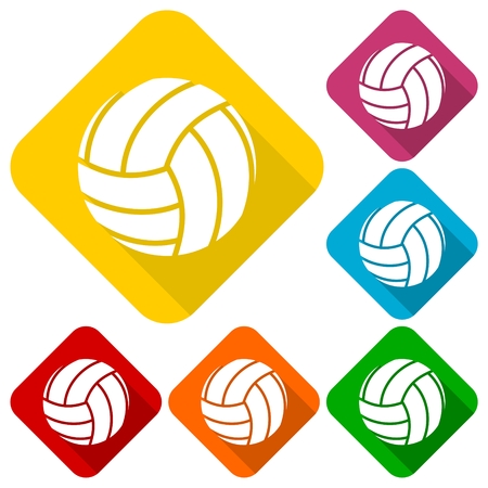 Volleyball icons set with long shadowのイラスト素材