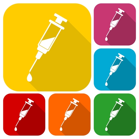 Syringe icons set with long shadowのイラスト素材