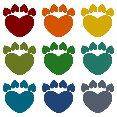 Paw Sign Heart icons setのイラスト素材