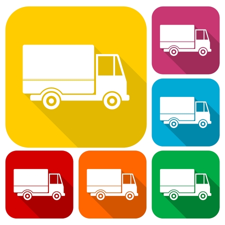 Simple web icon in vector: truck set with long shadowのイラスト素材