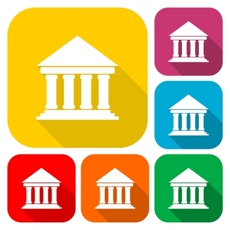 Bank building icons, Court building icons set with long shadowのイラスト素材
