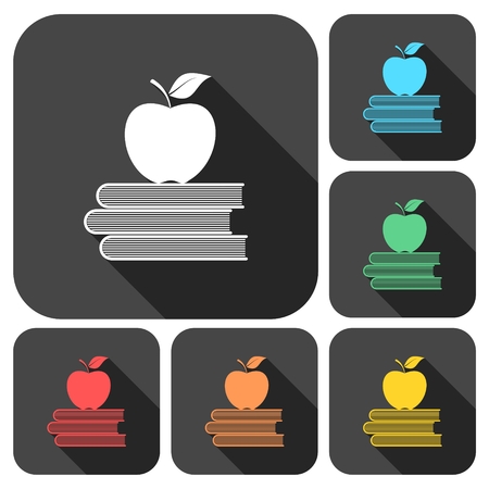 Education icons, Vector book with apple set with long shadowのイラスト素材