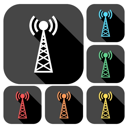 Transmitter simple icons set with long shadowのイラスト素材