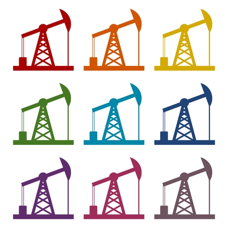 Oil Rig Icon, Oil pump jack icons setのイラスト素材