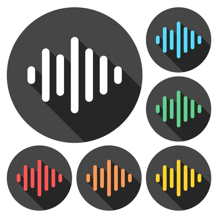 Audio wave icons set with long shadowのイラスト素材