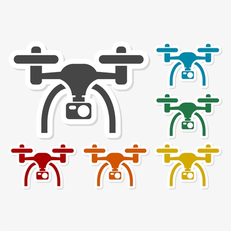 Multicolored paper stickers - Quadrocopter-drone iconのイラスト素材