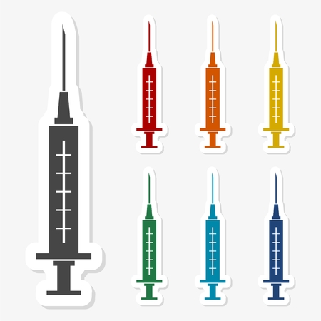 Multicolored paper stickers - Syringe and needleのイラスト素材