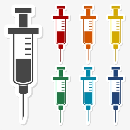 Multicolored paper stickers - Syringe and needleのイラスト素材