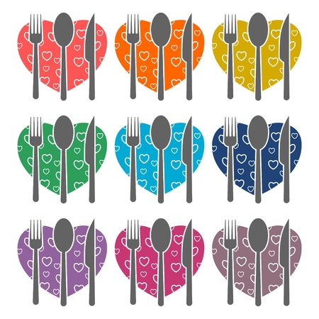 Fork and knife and spoon with heart shapeのイラスト素材