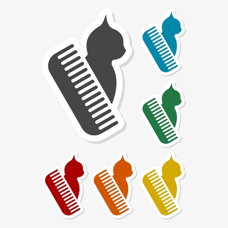 Pet shop design, animal icon, cat and comb, sticker setのイラスト素材