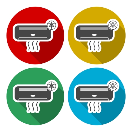 Air conditioner icons set with long shadowのイラスト素材
