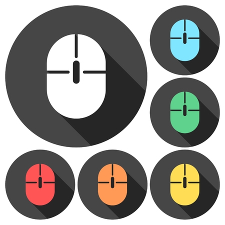 Computer mouse icons set with long shadowのイラスト素材