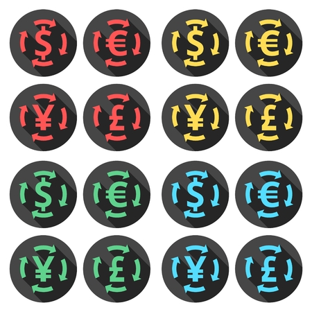 Currency Symbols set with long shadowのイラスト素材