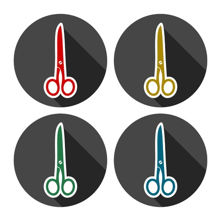 Scissors symbol icons set with long shadowのイラスト素材