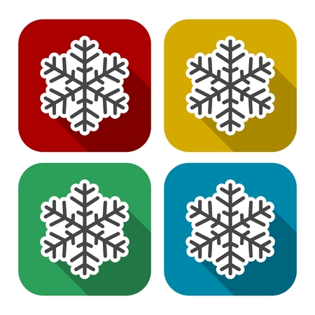 Snowflake icons set with long shadowのイラスト素材