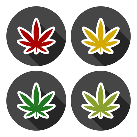 Marijuana leaf icons set with long shadowのイラスト素材
