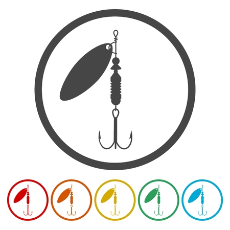 Fishing hook sign icon. Round circle buttons with frame. Vectorのイラスト素材
