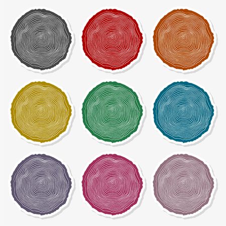 Vector tree rings set, Flat Design vector illustrationのイラスト素材