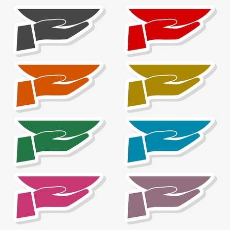 Hand holding a plate, colorful vector illustration set.のイラスト素材