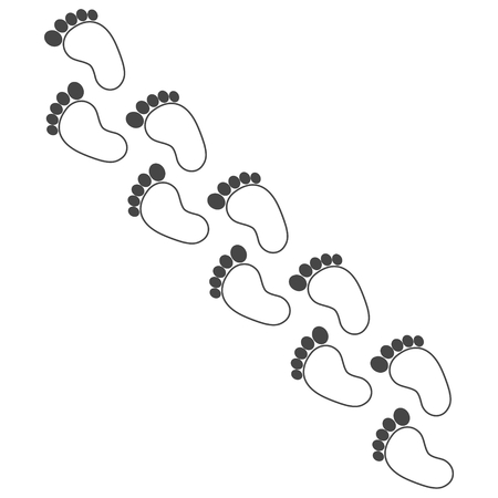 Trail of human bare footsteps on white backgroundのイラスト素材