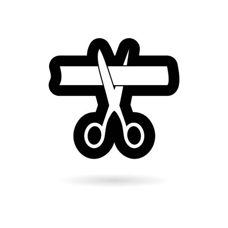 Scissors cut ribbon, cutting ribbon sticker, simple vector iconのイラスト素材