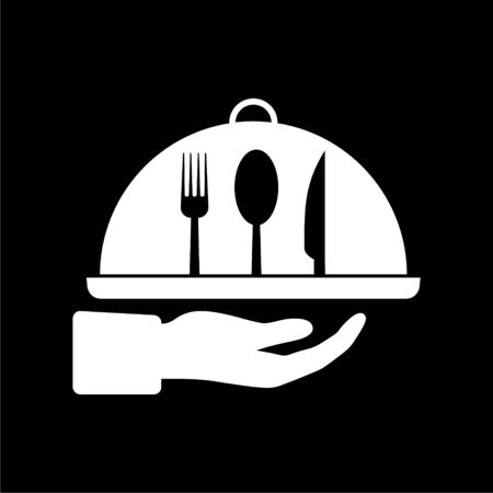 Food cover vector icon, Food Serving Tray Platter Icon on dark backgroundのイラスト素材