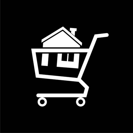 House in shopping cart icon on dark backgroundのイラスト素材