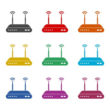 Wireless router icon, color icons setのイラスト素材