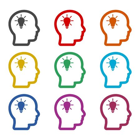 Human head with light bulb icon, color icons setのイラスト素材