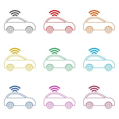 The Connected Car. Smart car icon with wireless connectivity symbol, color icons setのイラスト素材