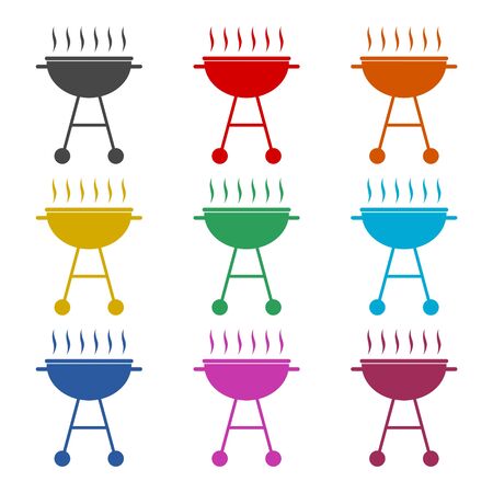 BBQ, Grill Or Barbecue icon, color icons setのイラスト素材