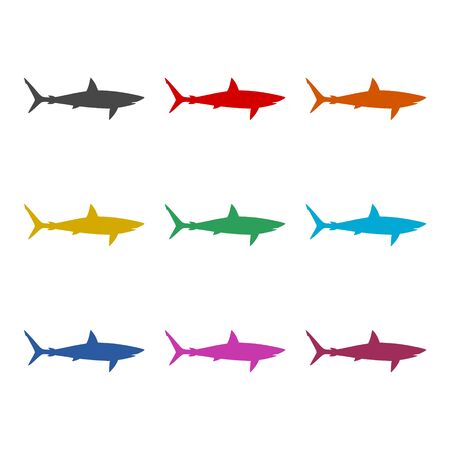 Shark sign, Shark line icon, color icons setのイラスト素材
