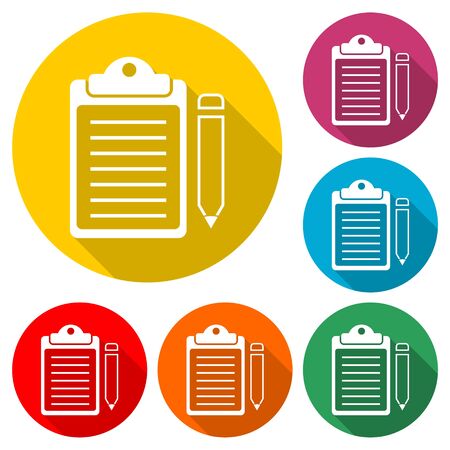 Clipboard and pencil icon, color icon with long shadowのイラスト素材