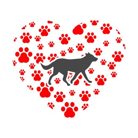 The dog's track in the heart icon, Dog in heartのイラスト素材