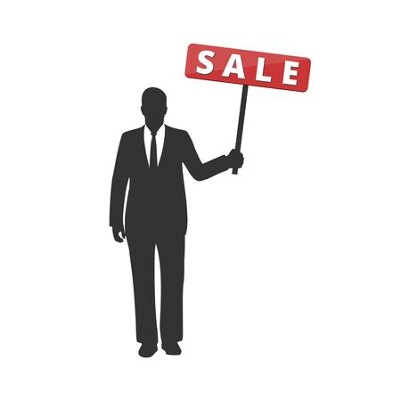 Businessman holds a sign Sale. Vector, illustrationのイラスト素材