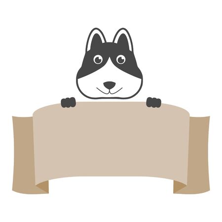 Cartoon Dog Banner, Cartoon illustrated dog holding blank signのイラスト素材
