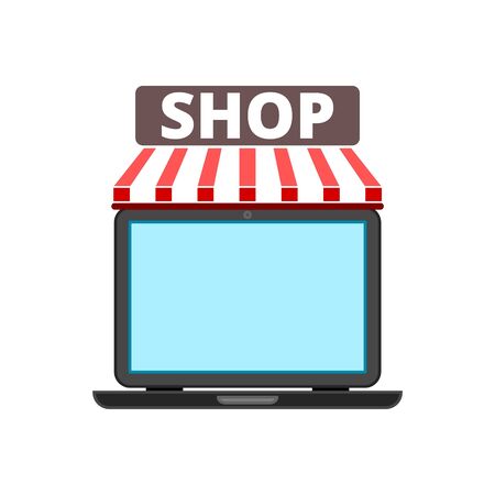 Online Shop Marketplace with Laptopのイラスト素材