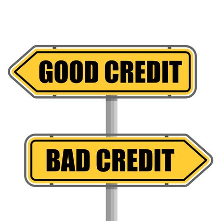 A road sign with bad credit good credit words stickerのイラスト素材