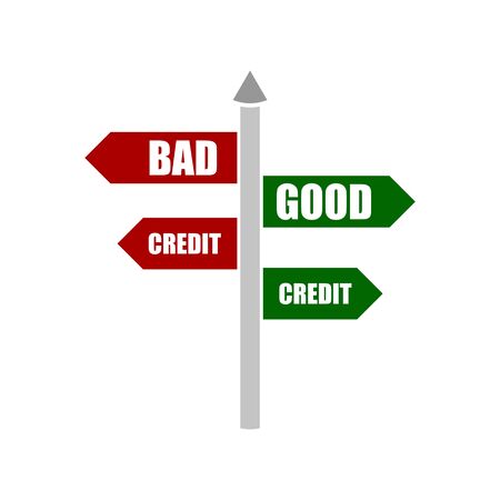 A road sign with bad credit good credit words stickerのイラスト素材