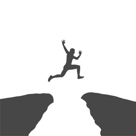 Silhouette of man jumping over mountainsのイラスト素材