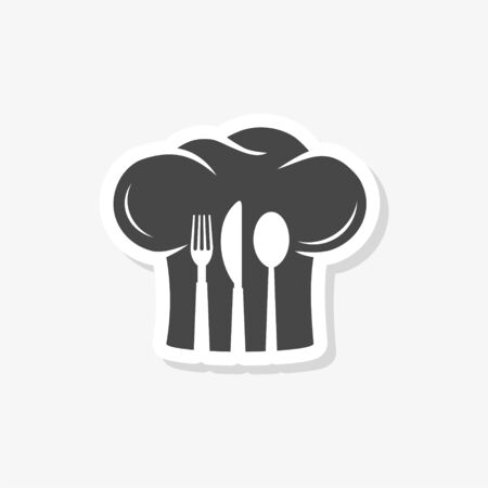 Chef hat silhouette with fork, knife, spoon stickerのイラスト素材