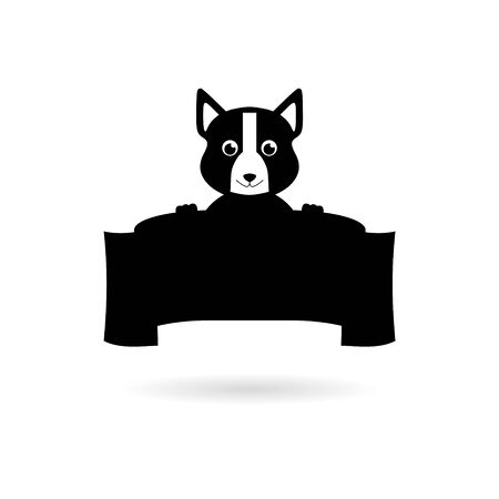 Black Dog Banner, dog holding blank sign iconのイラスト素材