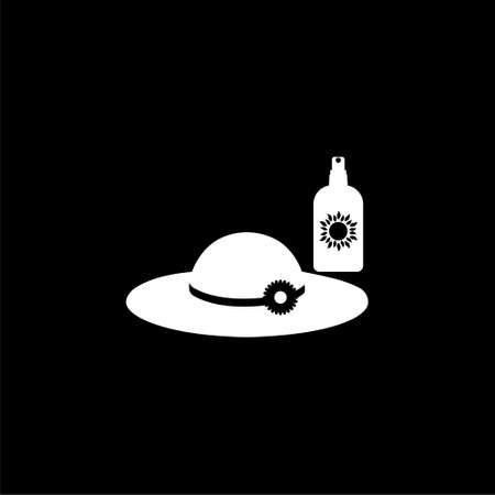 Sunblock cream with hat icon on dark backgroundのイラスト素材