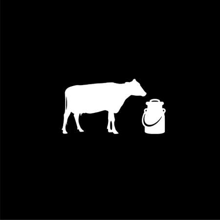 Milk can and cow icon on dark backgroundのイラスト素材