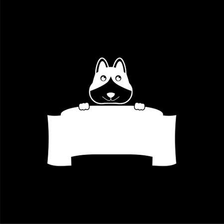 Dog Banner, dog holding blank sign icon or logo on dark backgroundのイラスト素材