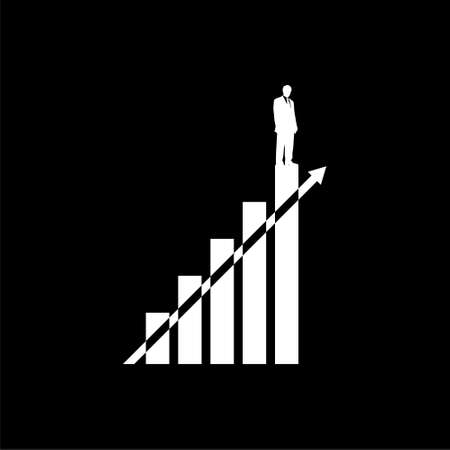 Businessman stands on top, Business concept icon or logo on dark backgroundのイラスト素材