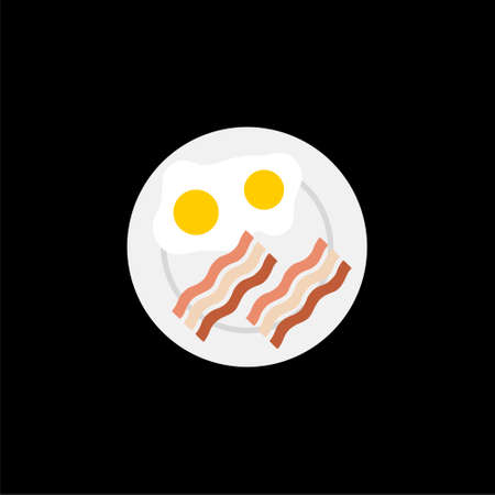 Breakfast, Fried eggs with bacon icon or logo on dark backgroundのイラスト素材