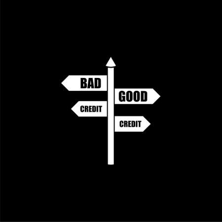 Road sign with bad credit good credit words icon or logo on dark backgroundのイラスト素材