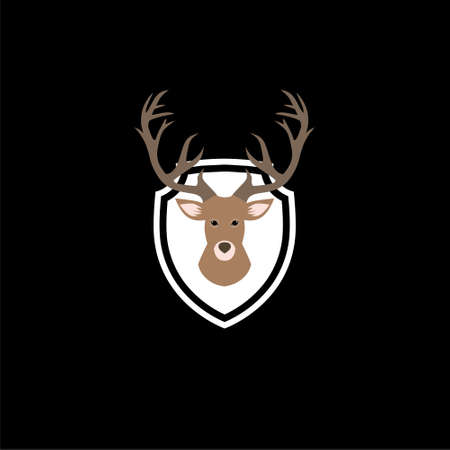 Deer head illustration icon or logo, Deer Head Silhouette, Deer logo on dark backgroundのイラスト素材